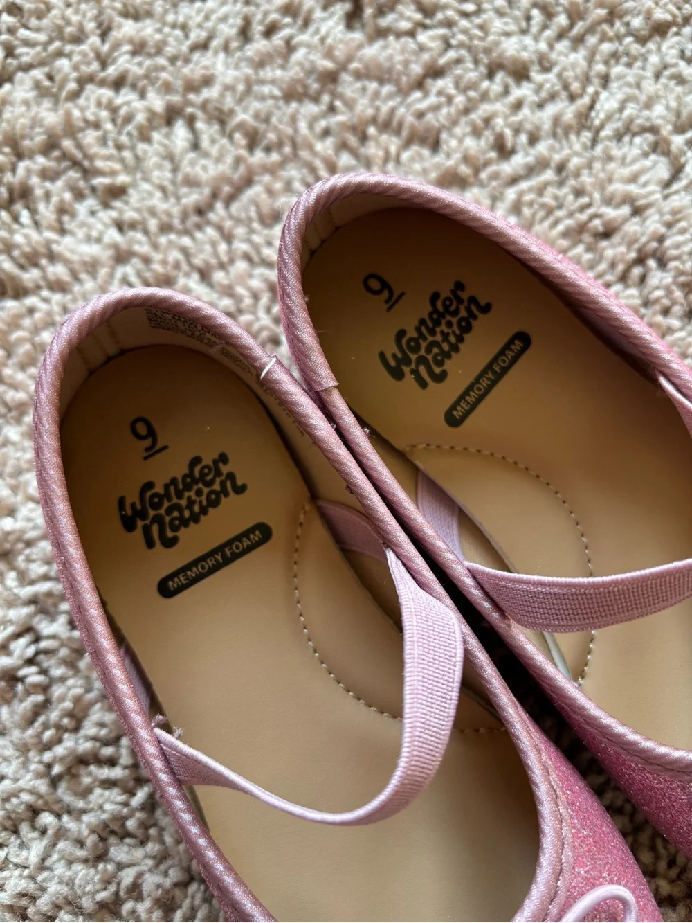 Wonder Nation Pink Glitter Mary Jane Flats with Bow: 9T